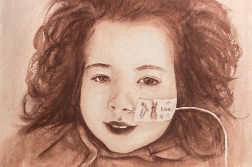 Image shows a painting of a 10-year-old girl called Neve, who died of an aggressive brain tumour, painted by her mother Emily